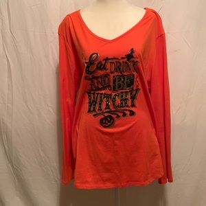 Women’s long sleeve T-shirt that says, eat drink, and be witchy